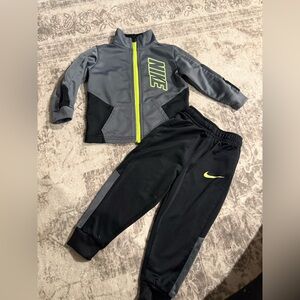Nike Kids' Gray and Black Tracksuit with Neon Accents
